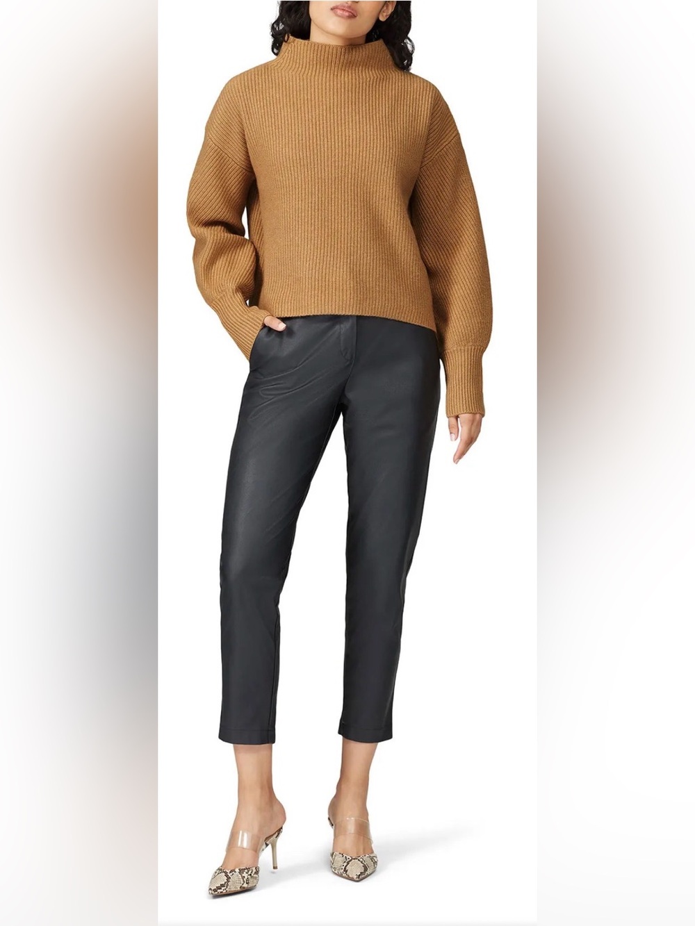 A.L.C. Ribbed Wool/Cashmere Blend Sweater Mock-Neck Camel Brown Women's Size XL